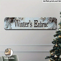 Vintage Winter Embrace Metal Sign 2D Flat, Snowflakes Christmas Wall Art