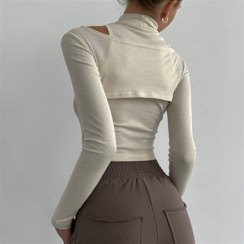 High Neck Two-Piece Crop Top Set – Women's Vest Tee