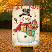 Vintage Christmas Snowman With Gifts 2D Flat Tin Sign, Retro Metal Wall Art — view 3