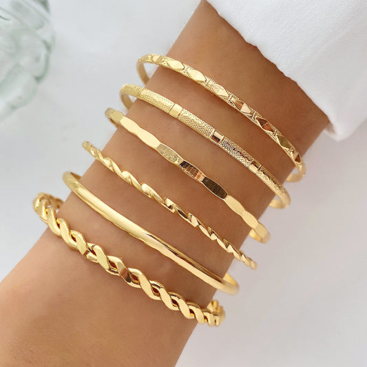 Bohemian Gold Chain Bracelet Set – Geometric Thick Link Bangles