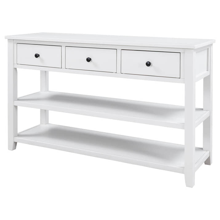 Retro Design Console Table with Two Open Shelves, Pine Solid Wood Frame and Legs for Living Room (Antique White) — view 6