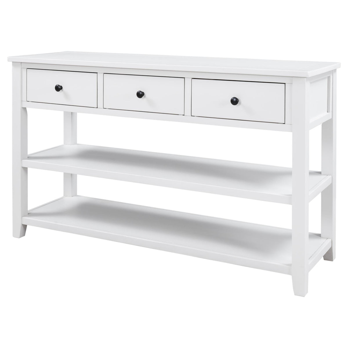 Retro Design Console Table with Two Open Shelves, Pine Solid Wood Frame and Legs for Living Room (Antique White) — view 6