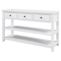 Retro Design Console Table with Two Open Shelves, Pine Solid Wood Frame and Legs for Living Room (Antique White) — view 6