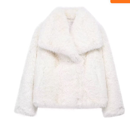 Women’s Winter Plush Lapel Coat – Thicken Casual Long Sleeve Outwear