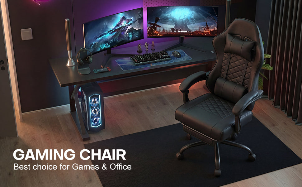 Racing Style Gaming Chair With Footrest,PU Leather,Massage Lumbar Support,Reclining,360degree Swivel Seater Adjustable Height — view 5