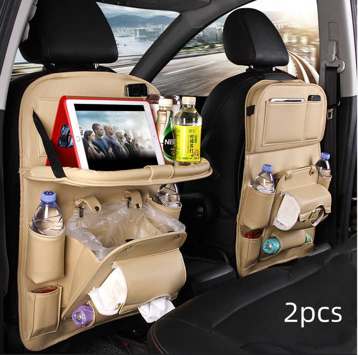 Pu Leather Car Storage Bag Multifunction Seat Back Tray Hanging Bag