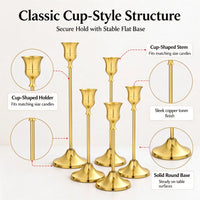 Copper Finish Christmas Candle Holders Set of 6, Mixed Height 16-22cm Metal Cup Candlesticks, Layered Tabletop Centerpiece for Holiday Dinner Decor — view 4