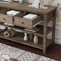 Console Table with Wood Frame and Legs, Sofa Table Entryway Table with 3 Drawers and 2 Open Shelves Wash Gray — view 4