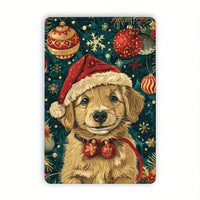 Vintage Christmas Dog Metal Tin Sign, Retro Festive Wall Art, 8x12 Inch