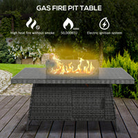 7 Pieces Outdoor Rattan Garden Furniture With Fire Pit Table,6 Seater Garden Table And Chairs With Cushions,Rattan Dining Set With Propane Heater Table,Windscreen,50,000 BTU,Grey — view 6