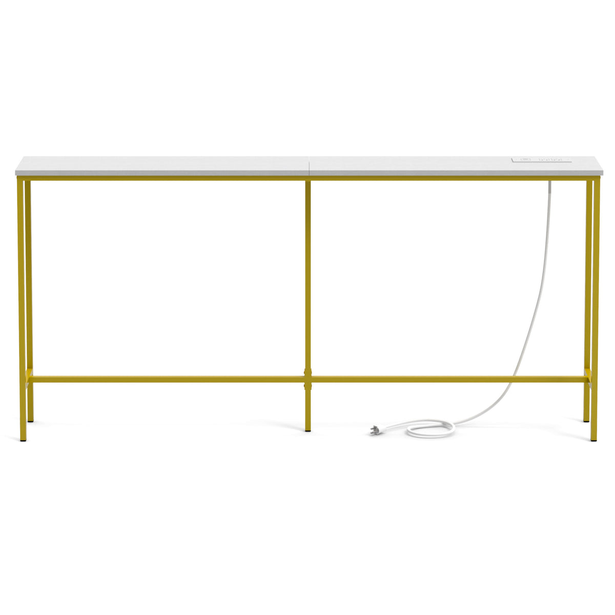 62.99"x7.87"x31.10" Console Table, MDF with Melamine Veneer & Iron Frame, with Power Outlet, White & Gold