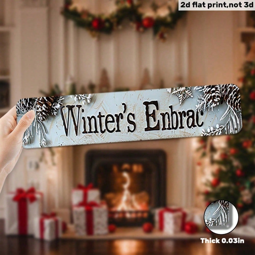 Vintage Winter Embrace Metal Sign 2D Flat, Snowflakes Christmas Wall Art — view 5