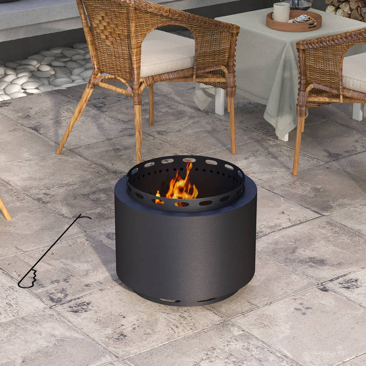 Smokeless Fire Pit,48.5cm Portable Wood Burning Firepit With Poker For Garden Camping Bonfire Party,Metal,Black — view 4