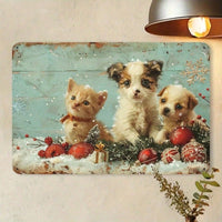 Vintage Christmas Puppy & Kitten Tin Sign, Rustic Iron Wall Art, 12x8 Inch — view 6