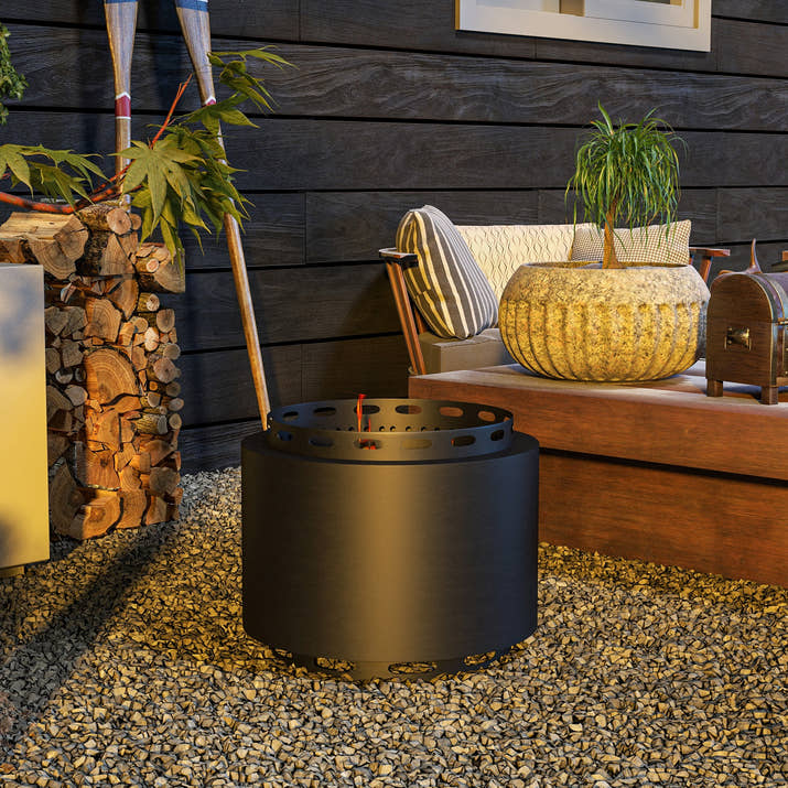 Smokeless Fire Pit,48.5cm Portable Wood Burning Firepit With Poker For Garden Camping Bonfire Party,Metal,Black — view 2