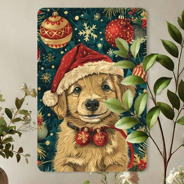 Vintage Christmas Dog Metal Tin Sign, Retro Festive Wall Art, 8x12 Inch — view 5