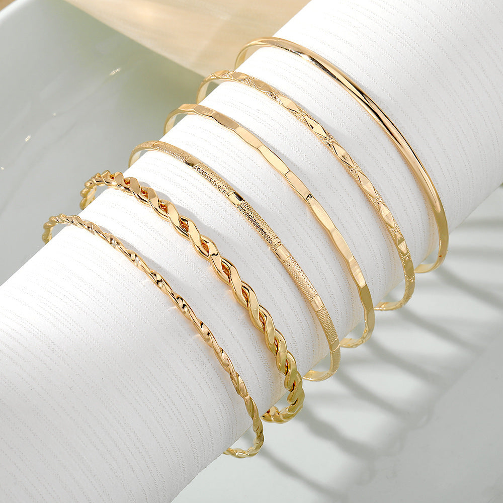 Bohemian Gold Chain Bracelet Set – Geometric Thick Link Bangles