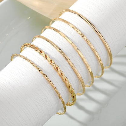 Bohemian Gold Chain Bracelet Set – Geometric Thick Link Bangles