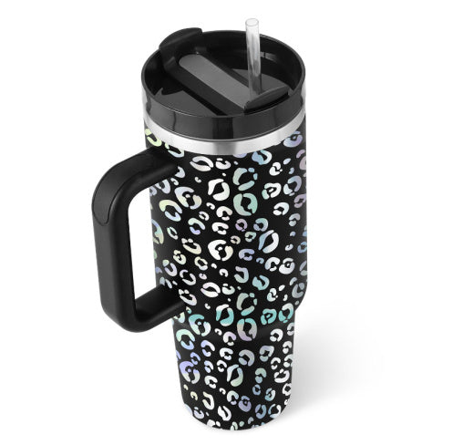 40oz Insulated Stainless Steel Tumbler with Handle & Straw - Spill-Proof Travel Mug