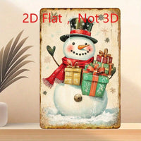 Vintage Christmas Snowman With Gifts 2D Flat Tin Sign, Retro Metal Wall Art — view 2