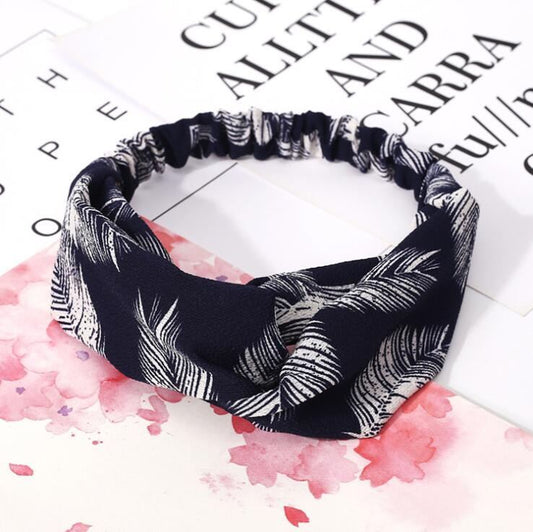 Women’s Retro Floral Print Cross Hairband – Stylish Headband Accessory