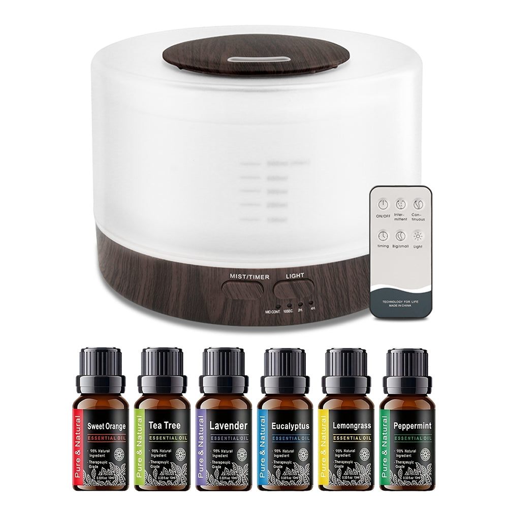 500ml Large Essential Oil Diffuser With Humidifier, Timer, And 7 Lights - Including 6 Types Of Home, Office, And Yoga Oils - Aromatherapy Ultrasonic Diffuser — view 3