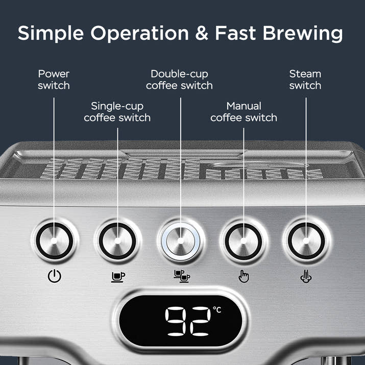 Geek Chef 20-Bar Espresso Machine with Milk Frother – 1.8 L Water Tank, Stainless Steel, Home Cappuccino & Latte Maker