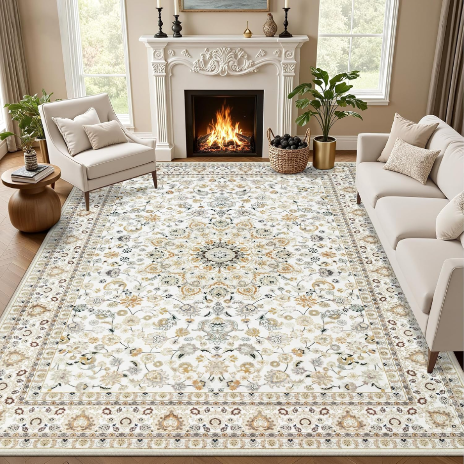 5x7 Area Rugs Living Room Washable Vintage Rug For Bedroom Beige