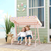 Kids Garden Swing Chair With Adjustable Canopy,Safety Belt,2 Seater Hammock Swing Bench For Patio,Porch,Pink — view 3