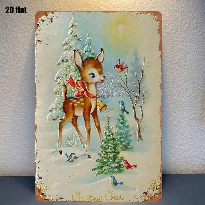 Rustic Iron Metal Wall Sign, Winter Reindeer Snowy Woods Christmas Wall Art — view 5