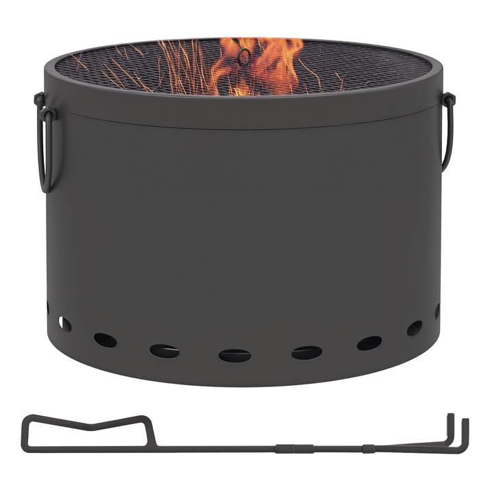 Smokeless Fire Pit,38cm Portable Wood Burning Firepit With Spark Screen And Poker,Low Smoke Camping Bonfire Stove For Garden Patio Picnic,Dark Grey