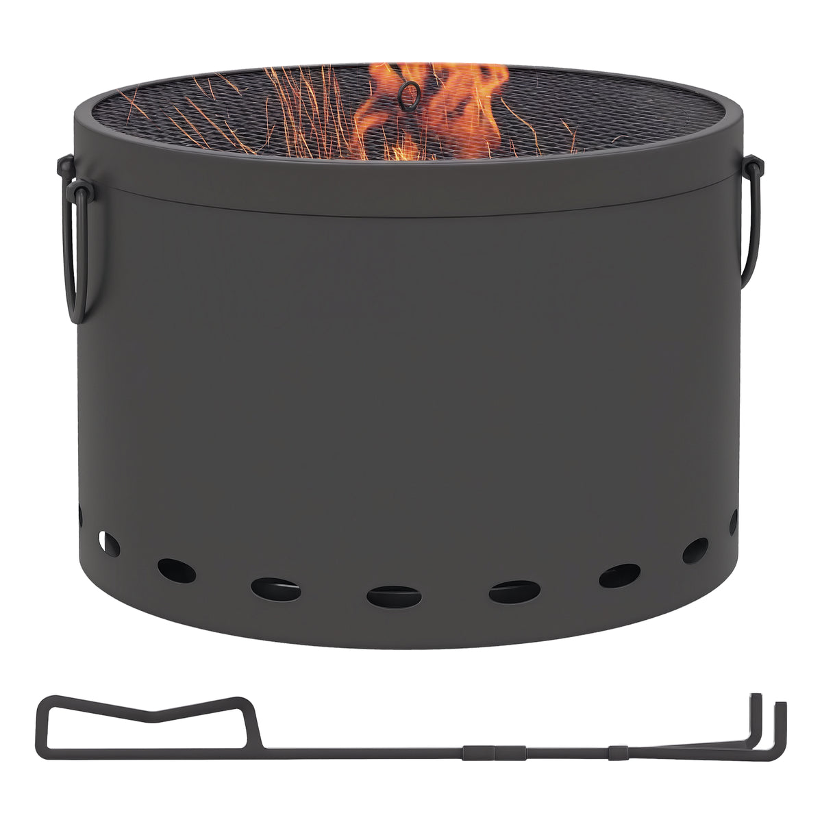 Smokeless Fire Pit,38cm Portable Wood Burning Firepit With Spark Screen And Poker,Low Smoke Camping Bonfire Stove For Garden Patio Picnic,Dark Grey