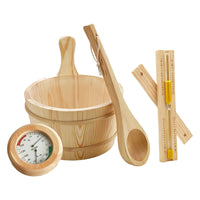 Sauna Equipment Kit 4L Wooden Bucket Premium Ladle Thermometer Sand Timer