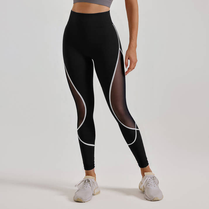 Color Block Mesh High-Waist Yoga Pants