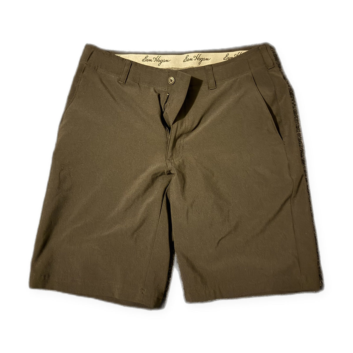 Ben Hogan olive performance golf shorts — front