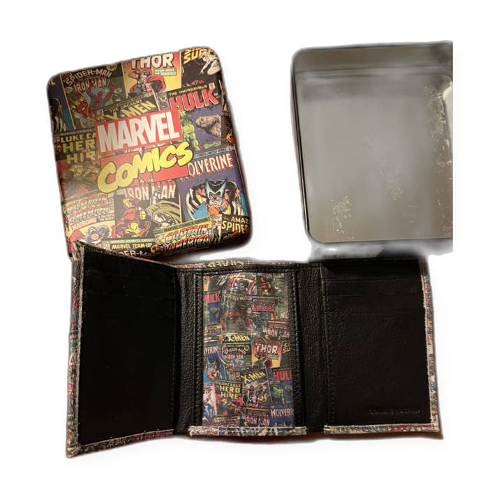 Marvel Comics trifold wallet — open, inside view