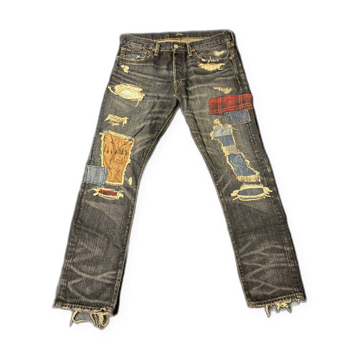 Polo Ralph Lauren patchwork repaired jeans — front