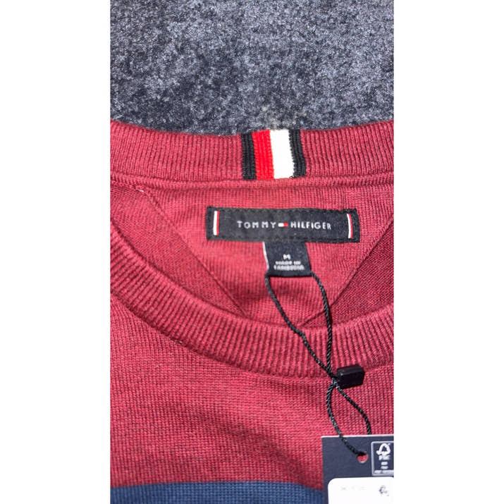 Tommy Hilfiger red striped crewneck sweater — neck label