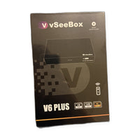vSeeBox V6 Plus smart media box — sealed box front, actual unit