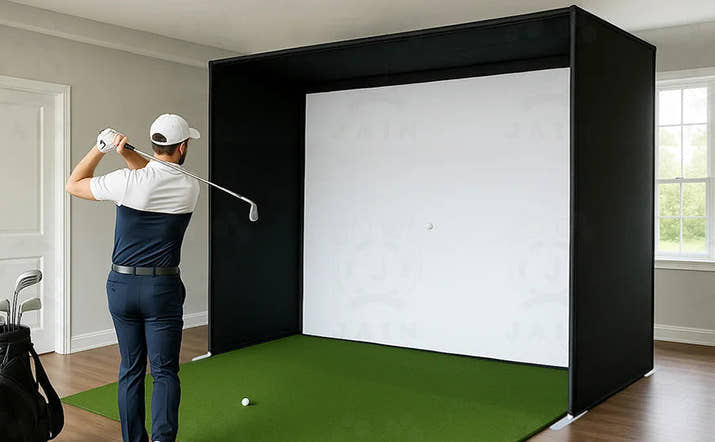 Golf Simulator Enclosure With Impact Screen Aluminum Frame And Hitting Net