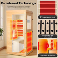 Mini Infrared Dry Sauna for Home – Canadian Hemlock Wood, 4 Full-Spectrum Heaters, Bluetooth Speaker, Glass Door, Backrest, Color Therapy, 850W Indoor Spa Room