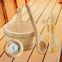 Sauna Equipment Kit 4L Wooden Bucket Premium Ladle Thermometer Sand Timer
