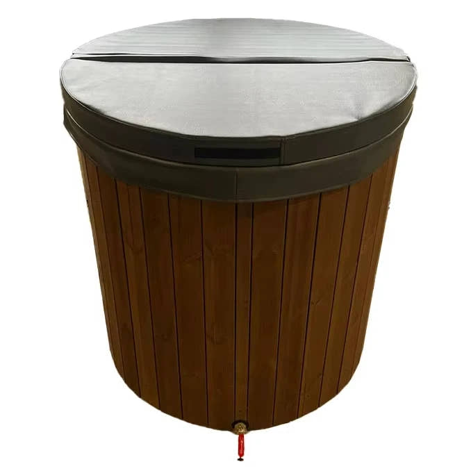 Outdoor Wooden Ice Bath Tub Cold Plunge Barrel Built In
