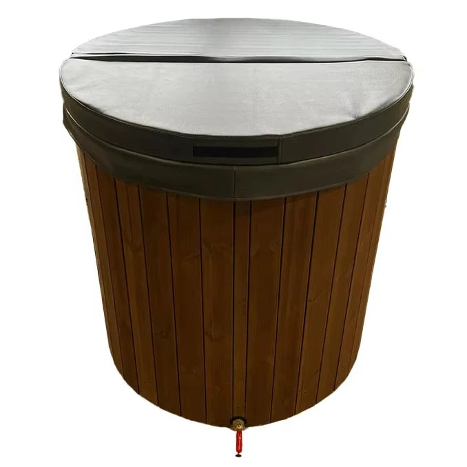 Outdoor Wooden Ice Bath Tub Cold Plunge Barrel Built In