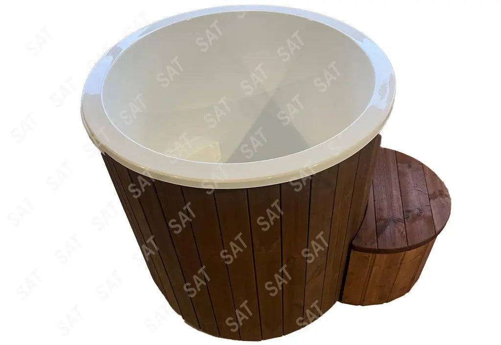 Outdoor Wooden Ice Bath Tub Cold Plunge Barrel Built In