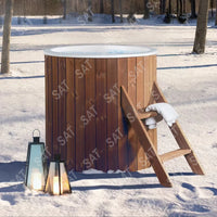 Outdoor Wooden Ice Bath Tub Cold Plunge Barrel Built In