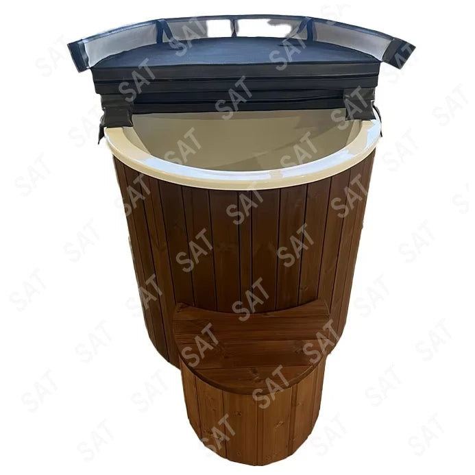 Outdoor Wooden Ice Bath Tub Cold Plunge Barrel Built In