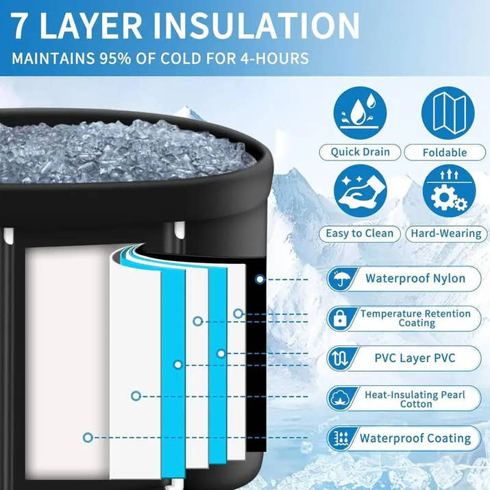 Portable Foldable Ice Bath Tub For Athletes Multiple Layered Portable