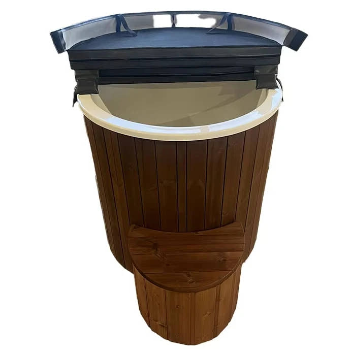 Outdoor Wooden Ice Bath Tub Cold Plunge Barrel Built In