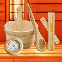 Sauna Equipment Kit 4L Wooden Bucket Premium Ladle Thermometer Sand Timer